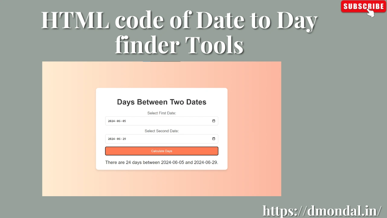 HTML code of Date to Day finder Tools