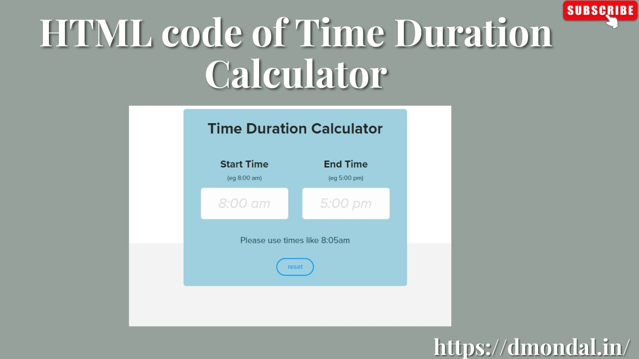 HTML code of Time Duration Calculator