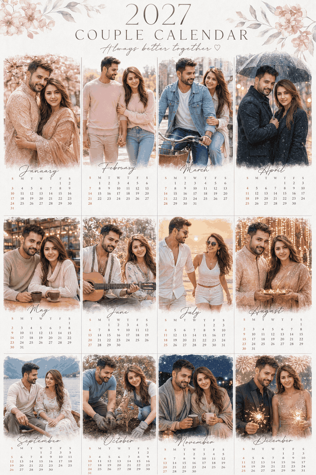 romantic couple calendar poster