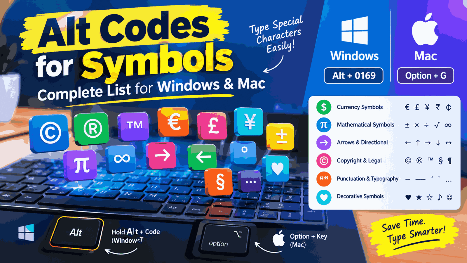 Alt Codes for Symbols – Complete List for Windows & Mac (2026)
